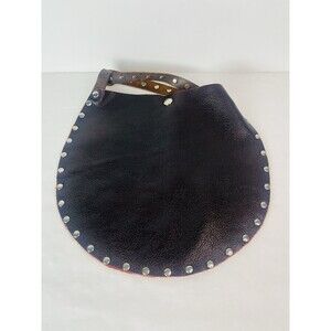 Dark Brown Leather Circle Bag Studded Edges Red Suede Lining Coastal/Boho